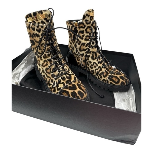 GIUSEPPE ZANOTTI Womens Brown Leopard Print Up Toe Block Heel Combat Boots 36 - Picture 6 of 12